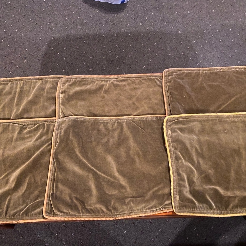 6 Crate & Barrel vintage tweed / velvet green placemats